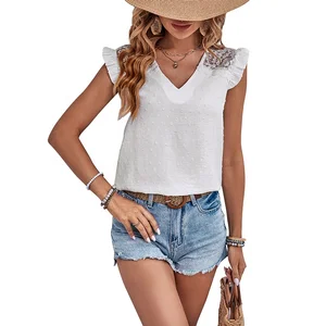 European and American Style Summer Hot Selling Women Top Lace Casual Temperament Commuting Women's Shirt Lace Patchwork Blouses