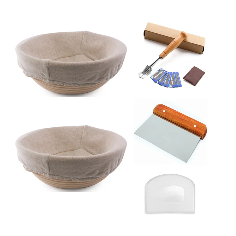 Custom Bread Proofing Basket with accessories Baking home kitchen tools Metal Dough Scraper, Plastic Scraper, Scoring Bread Lame