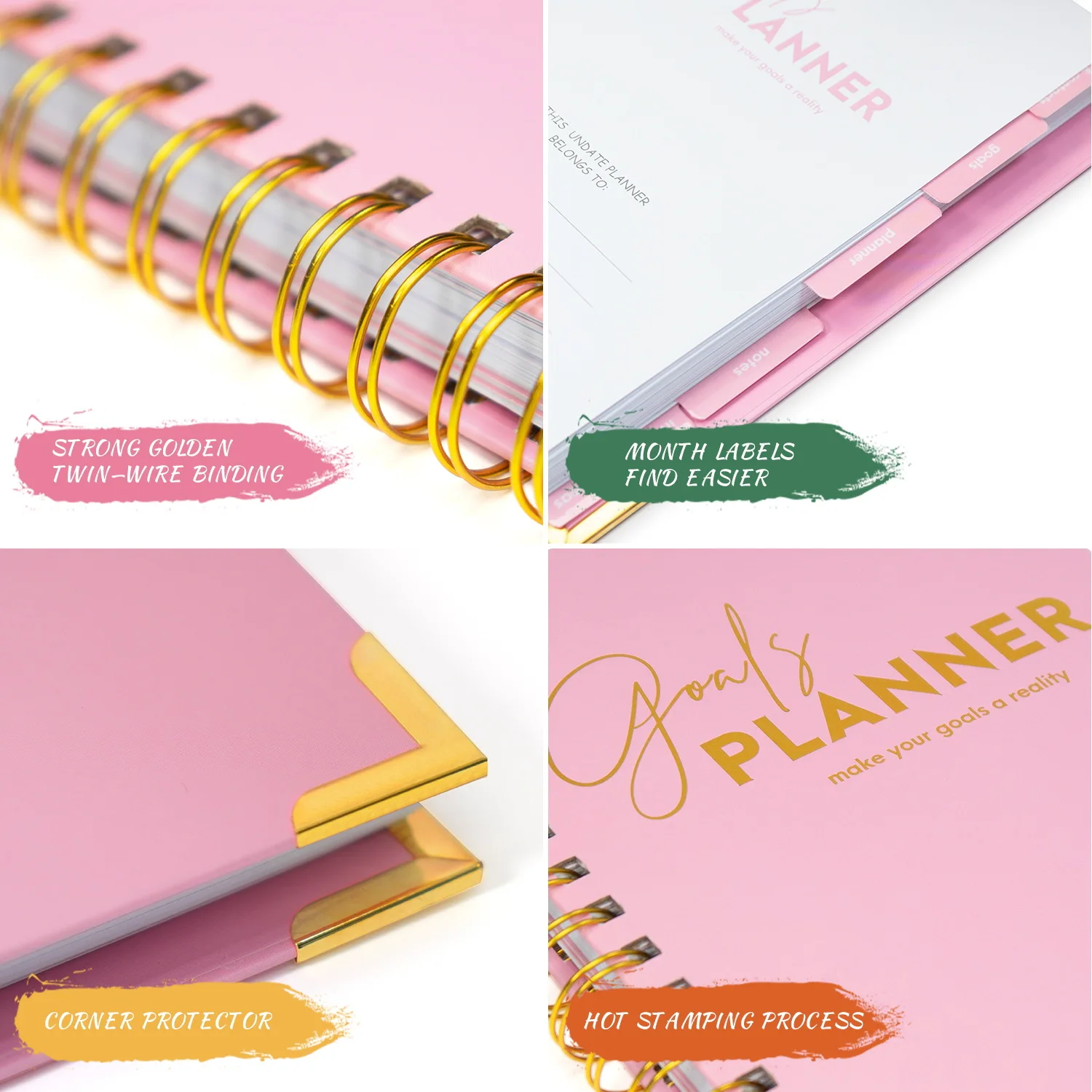 Hot Sale A5 Pink Spiral Weekly Dairy Journal Planner Agenda Notebook With Color Box