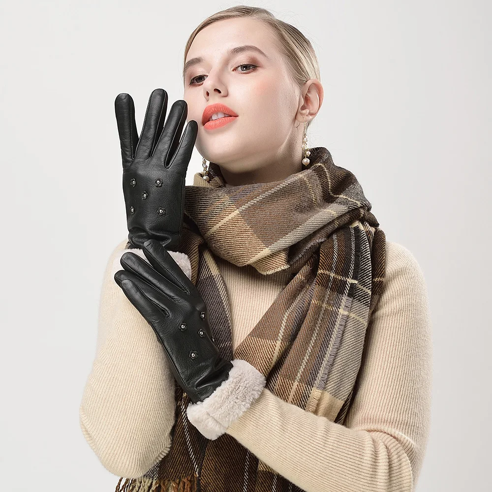 Kulanyane World хорошо известный бренд поставщик кожаные зимние перчатки черные меховые