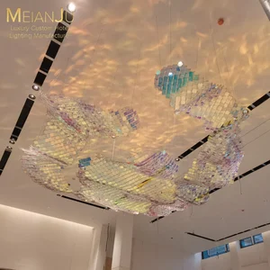 Custom Modern Luxury RGB Acrylic Chandelier Spectrum Mosaic Pendant Project Installation for Hotel Villa Wedding Banquet