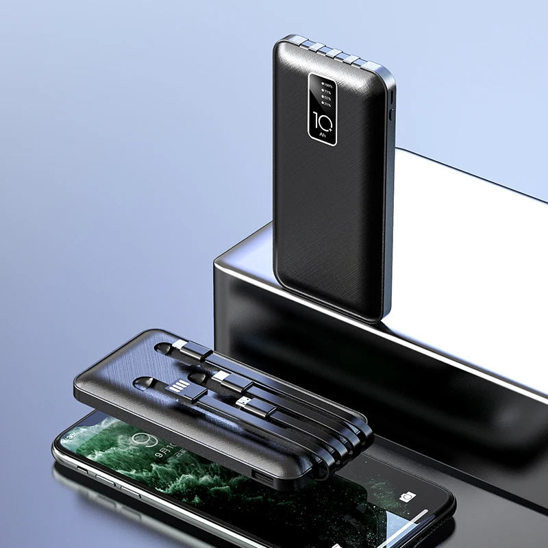Samples With Free Shipping OEM Factory Portable Multi Funcional PowerBank 10000mAh Built 4 in 1 Cable Power Bank