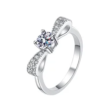 Fine Jewelry 0.5Ct Diamond Gem Bow Cute S 925 Sterling Silver Couple VVs1 Moissanite Ring Birthday Party Gift for Wedding