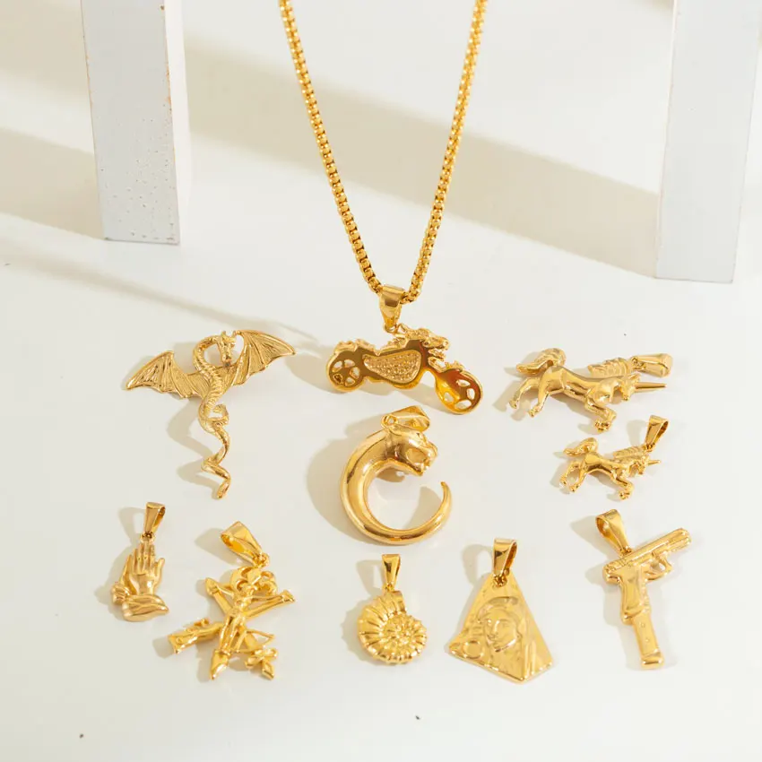 Punk Coin Charms Jade Dragon Phoenix Pendant Necklace