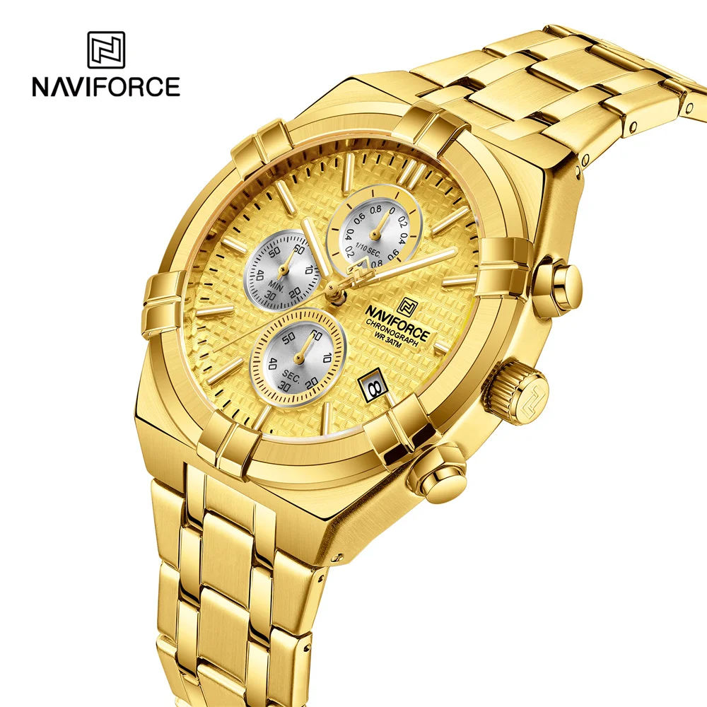 NAVIFORCE 8042 GGG Gold Big Men Wrist Watch Luxury Waterproof