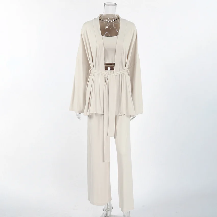 Women's Pajama Set Long Sleeve Cardigan Camisole Pants Breathable Seamless Thermal Autumn Winter Lounge Wear 2026 — detail