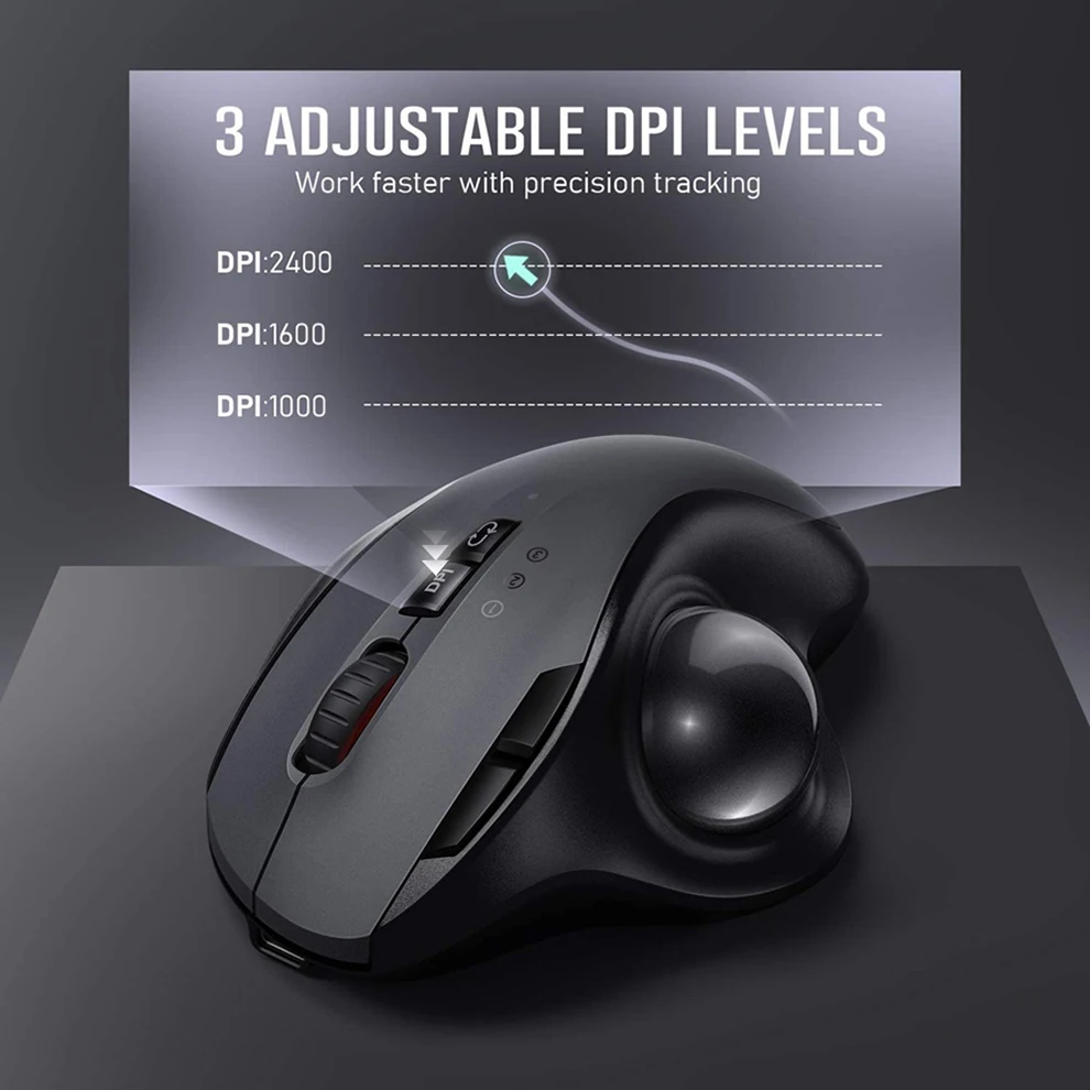Rechargeable Wireless Mouse Bt 5.0 2.4G Wireless Daul Model Trackball Mouse for Laptop Tablet PC 2400DPI Adjustment - Image 4
