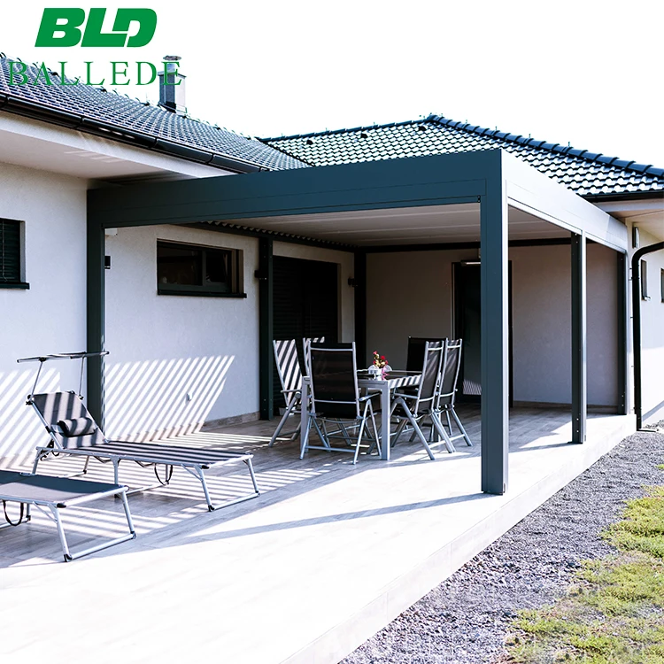 Most Popular Modern Patio Pergola Gazebo Aluminum Adjustable Outdoor Louvered Pergola With Curtains and Netting