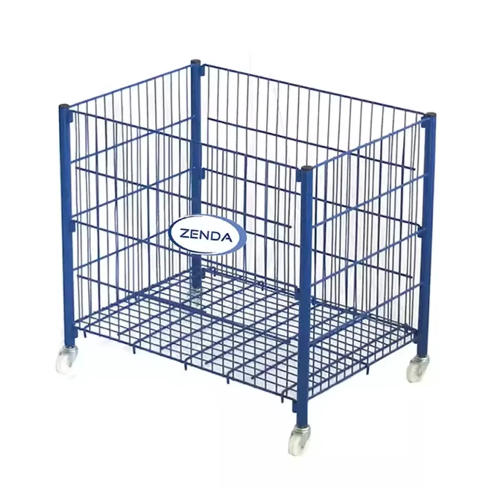 Quality Capacity 50kg Lightweight Wire Mesh Container Stainless Steel Folding Rack Roll Cage Trolley