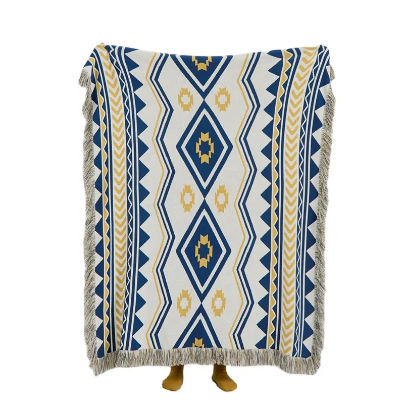 Wholesale Bohemian Style 100% Cotton  Knitted Throw Blanket For Home Decoration Sofa And Travel With Tassel  ARS