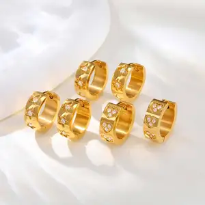 Delicate Ladies Heart Star Design Chunky Zircon Earring Summer Fashion Stainless Steel 18k Gold Plated Huggie Hoop Earrings