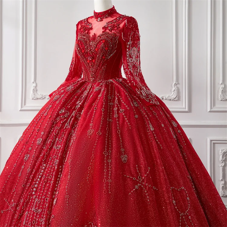 Red Ball Gown Wedding Dress With Red Flowers Ophelisa Elegant Red