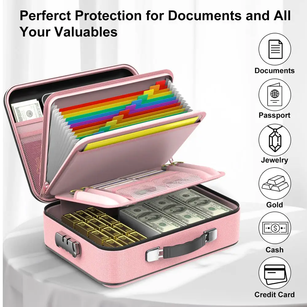 YIHUAXING Fireproof and Waterproof File Bag for Storage with Lock, Hard File Box Bag for Documents and Certificates