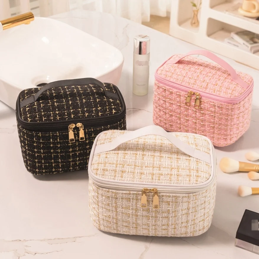 2024 New Lattice Portable Cosmetic Bag Large Capacity Travelling ...