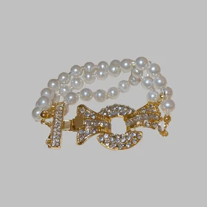 Luxury Double Layer Pearl Bracelet with Gold Plated Crystal Buckle Elegant Statement Bracelet for Women Party Jewelry