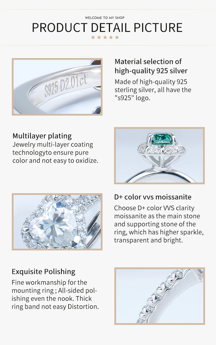 customized white gold plated 925 sterling silver gra moissanite luxury designer engagement wedding green diamond mossanite rings