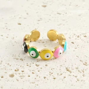 Women's  Stainless Steel Devil's Eye Ring with Gold-color Plating and Natural Stone for Daily Wear