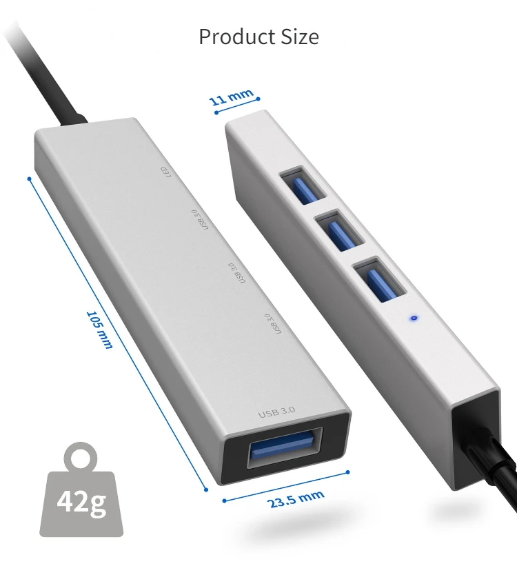OEM Aluminum Alloy Type-c Usb c 3.0 Multiport 4-port 2 Usb 3.0 Hub