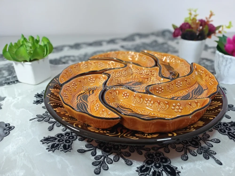 Handmade Serveware Set 9 Breakfast Dining Serving Ceramic Mezze Tapas Sauce Platters Tray Handpainted Food Safe Gift