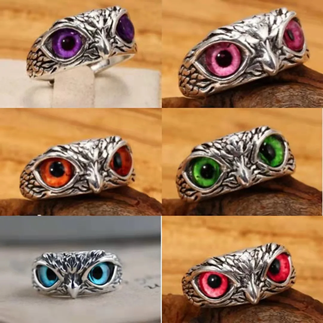 New Retro Blue Eyed Owl Ring