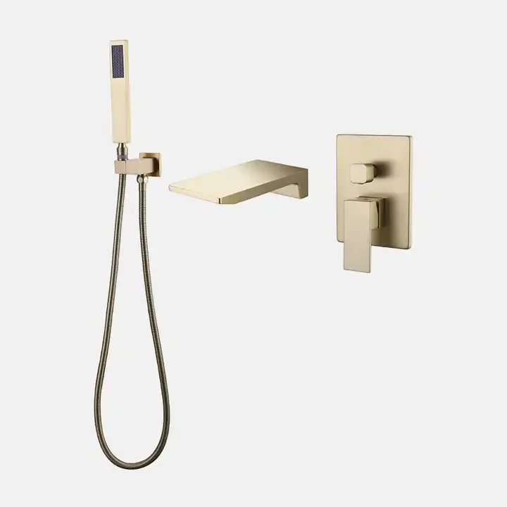 Hot Sales Modern Hot and Cold Concealed Brushed Gold Brass Shower Mixer with Waterfall Faucet