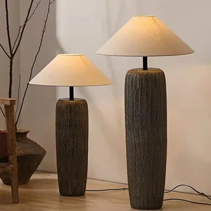 Multi Size Retro Loft Bedside Cloth Fabric Standing Lamp Ceramic Floor Lamps for Living Room Decor