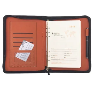 Custom Embossed Logo PU Leather Hardcover Notebook Zipper Closure and Thermal Binding Refillable