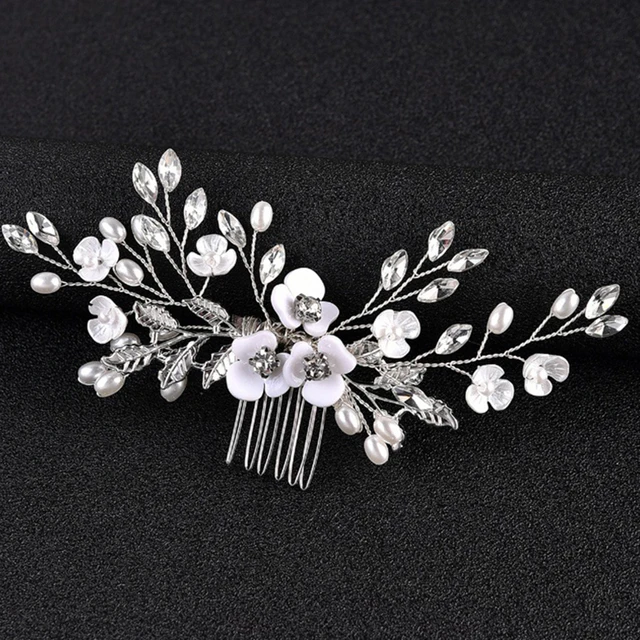 Flower and Plants Pearl Rhinestone Alloy Hair Comb Diamond Metal Bride Hair Accessories Delicate Wedding Hair Accessories Bridal