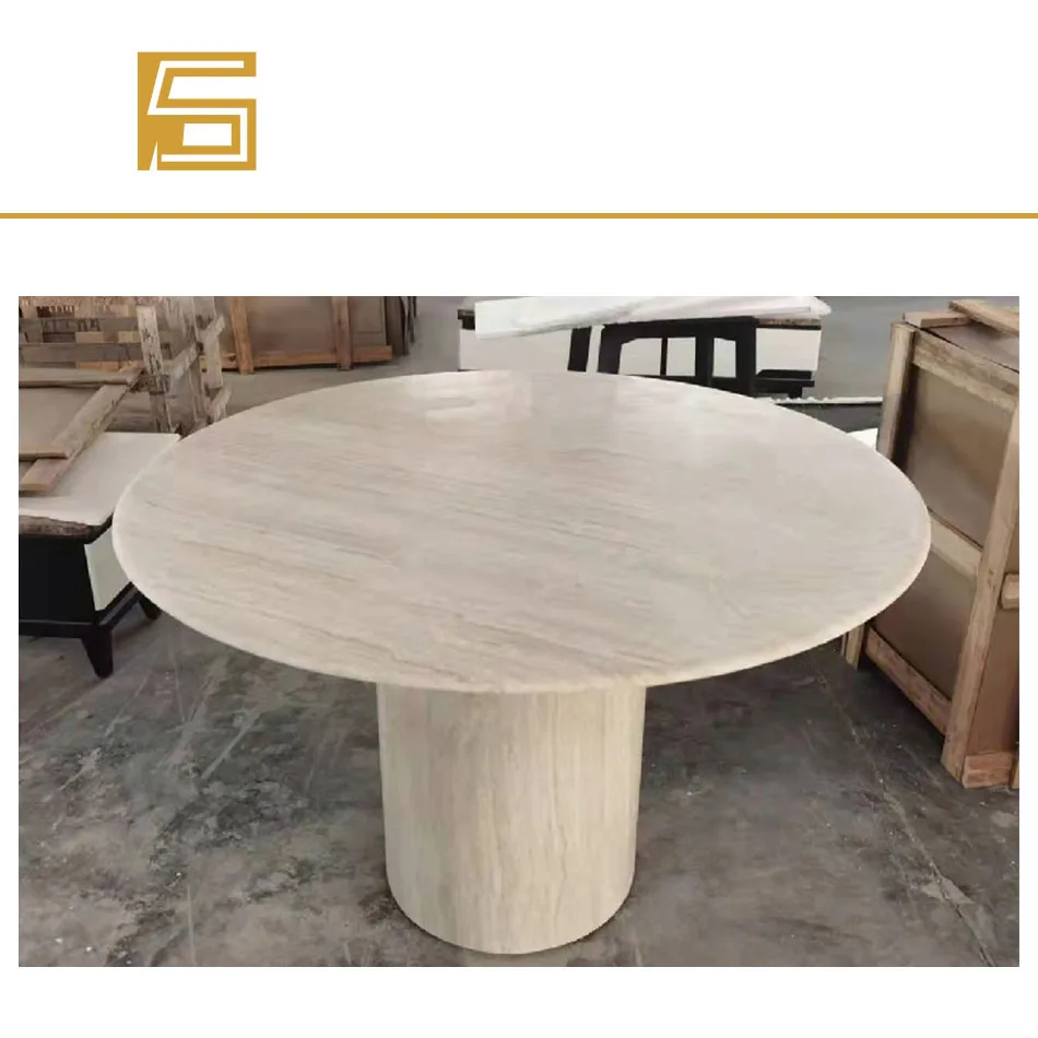 Modern Italian Natural Stone Travertine Dining Table Round Marble  Table