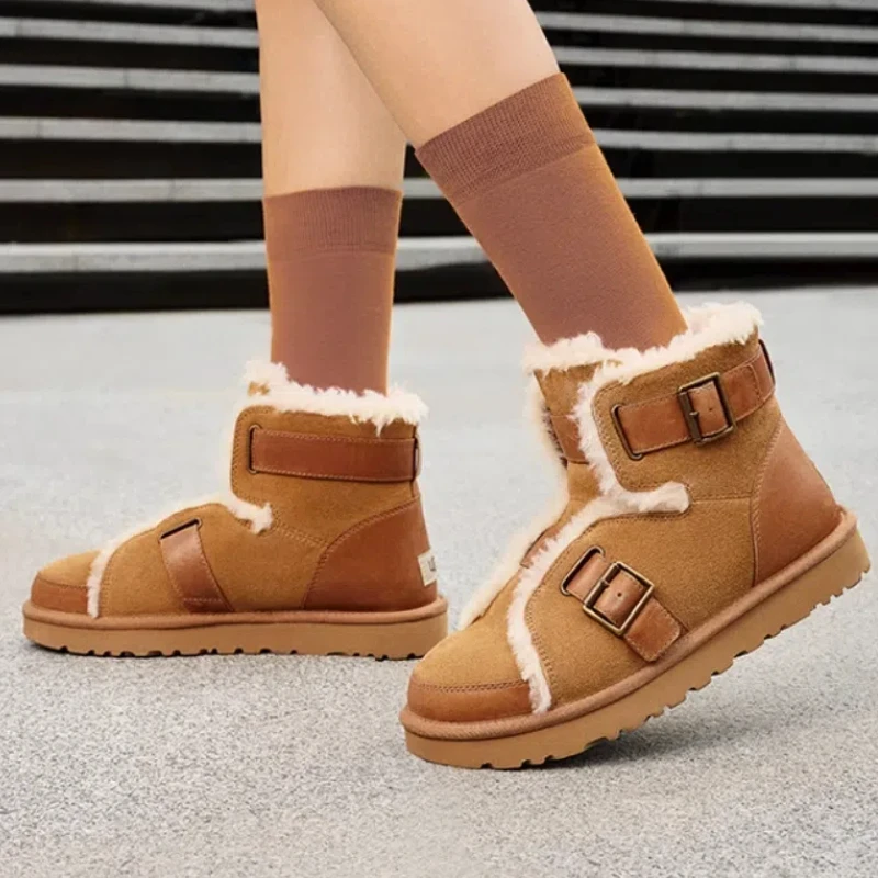 Autumn fashion comfortable flat warm fur casual buckle short boots snow boots