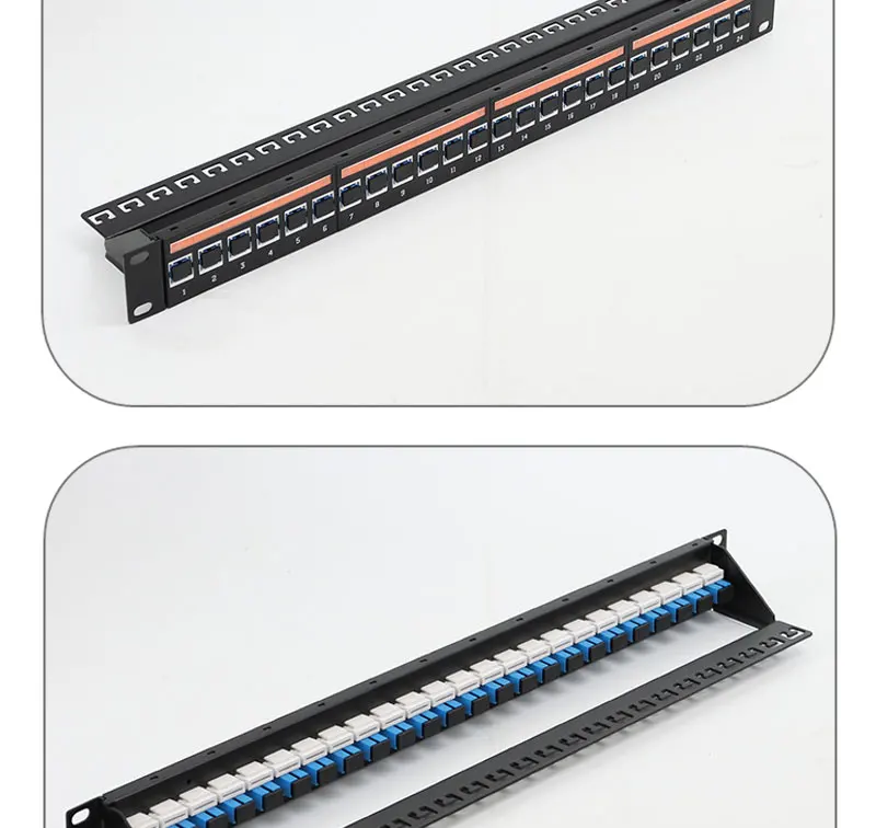 LEENUE 24-Port CAT7 Patchpanel – 10Gbps/600MHz, Geschirmt, 19 Zoll Rack, Mit Keystone Modulen & Kabelmanagement