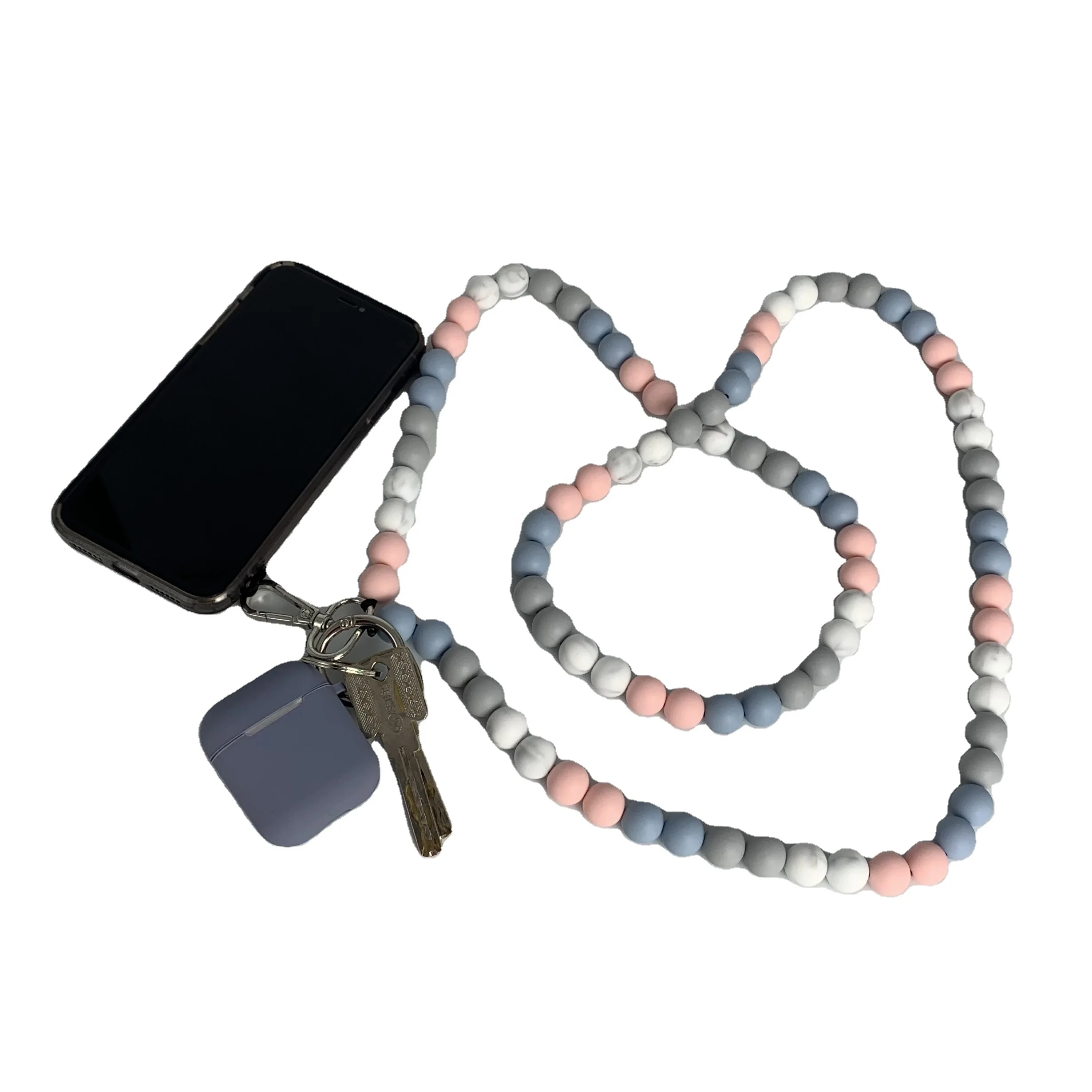 Custom Silicone Beaded Lanyard No Loose Keys ID Badge Phone Lanyard Silicone Bead Crossbody Chain