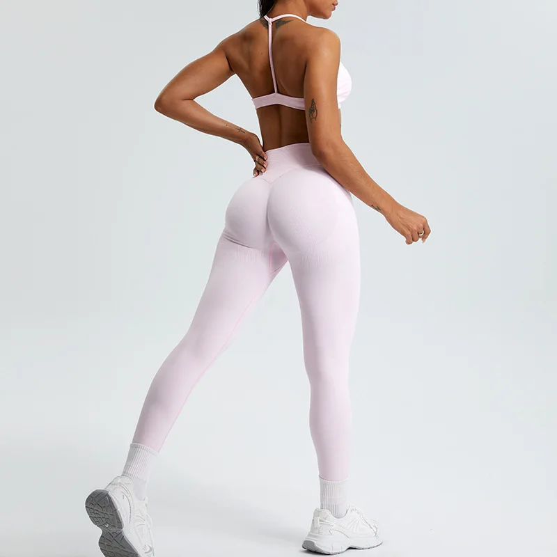 Knitted Seamless Shrinking Peach Hip-Lifting Yoga Pants Sports Yoga Fitness Suit