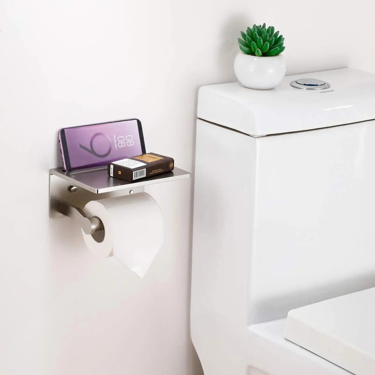 Toilet Paper Holder With Shelf,Aluminum Tissue Roll Holder With Mobile ...