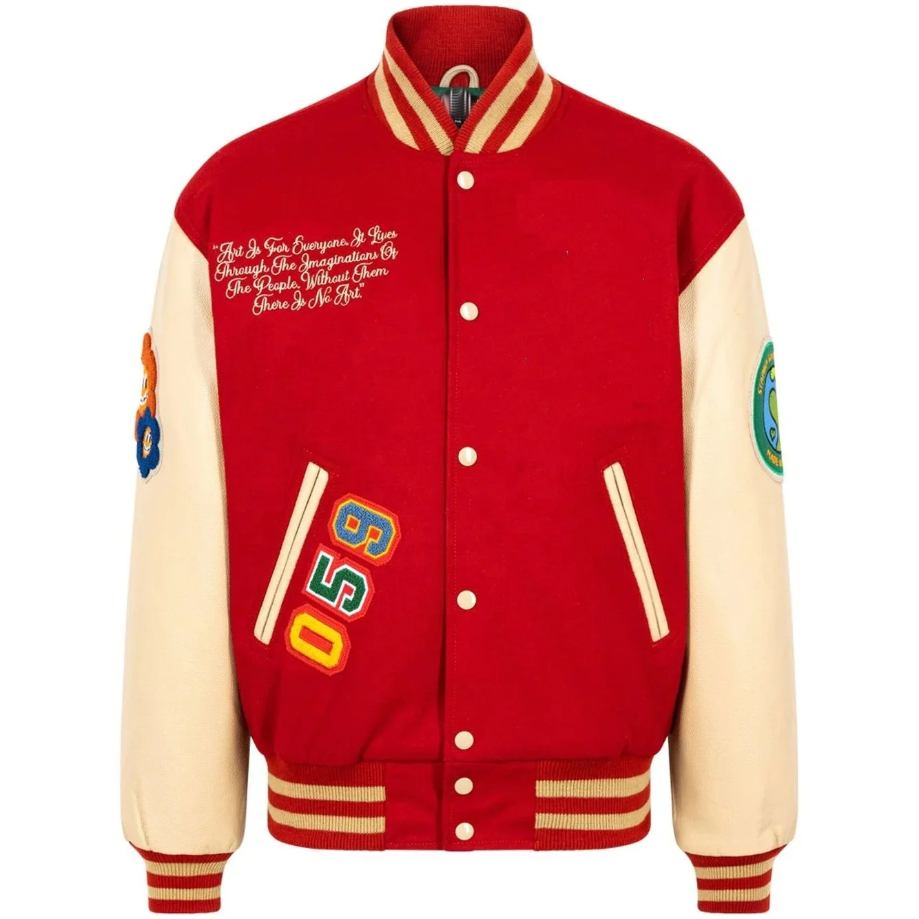 Custom Embroidered Bomber Varsity Jacket Men Collared Red Baseball