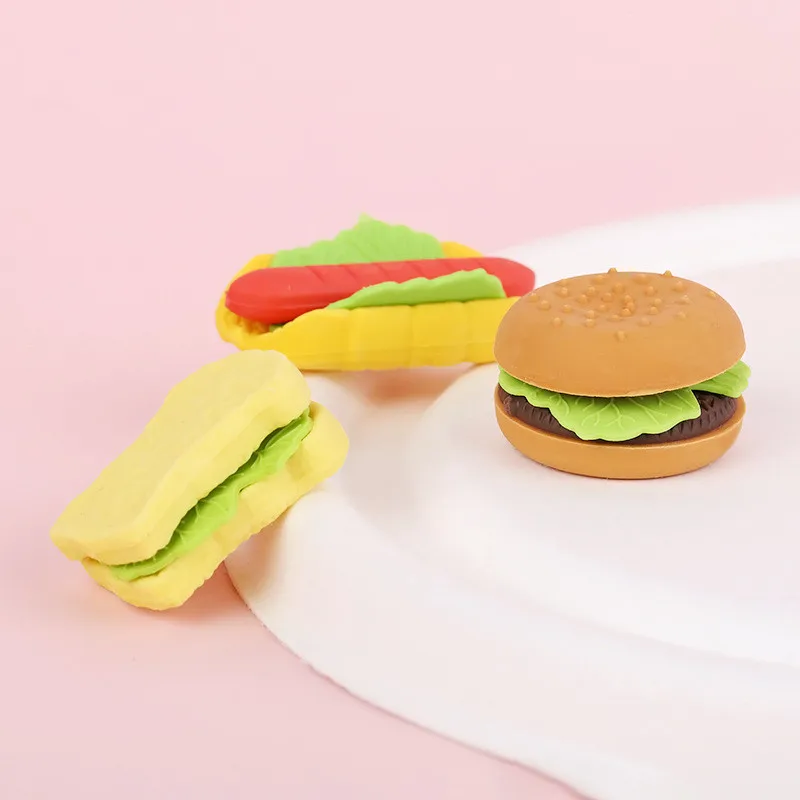 Custom 3D Fast Food Shaped 5*4.5cm TPR/PVC Eraser Set Rubber Pencil Eraser 1pcs/opp HT-10069 Promotional Gift for Fast Food