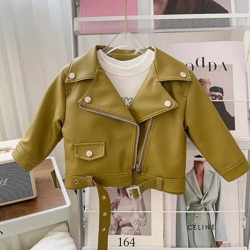 2-7 Years Kids Pu Coat Brown Short Motorcycle Jacket