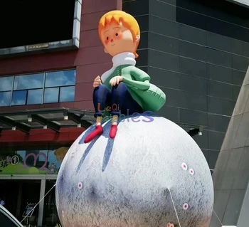 Outdoor air blow up decoration led lighted cartoon character inflatable little prince with moon ball model for events