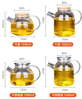 Heat Resistant Borosilicate Clear Glass Teapot With Tea  Infuser  Warmer And Glass Or Bamboo  Lid