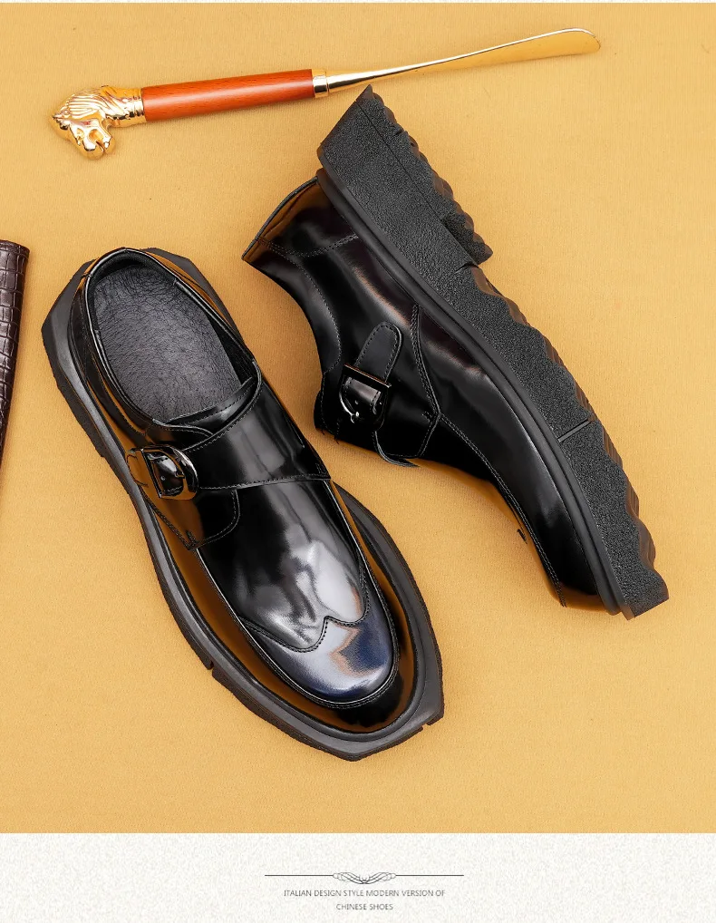 Business leather shoes men\'s head layer cowhide Amazon.com: AKOUFAL Leather Shoes Men main image 3
