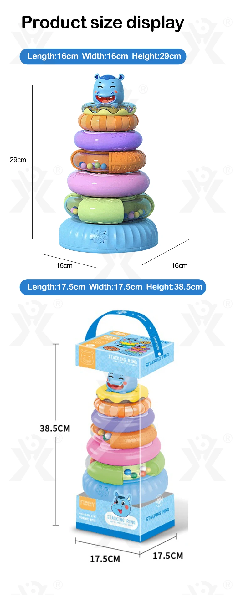 Chengji hot selling juguetes educational new born baby plastic toy musical rainbow stacking ring tower