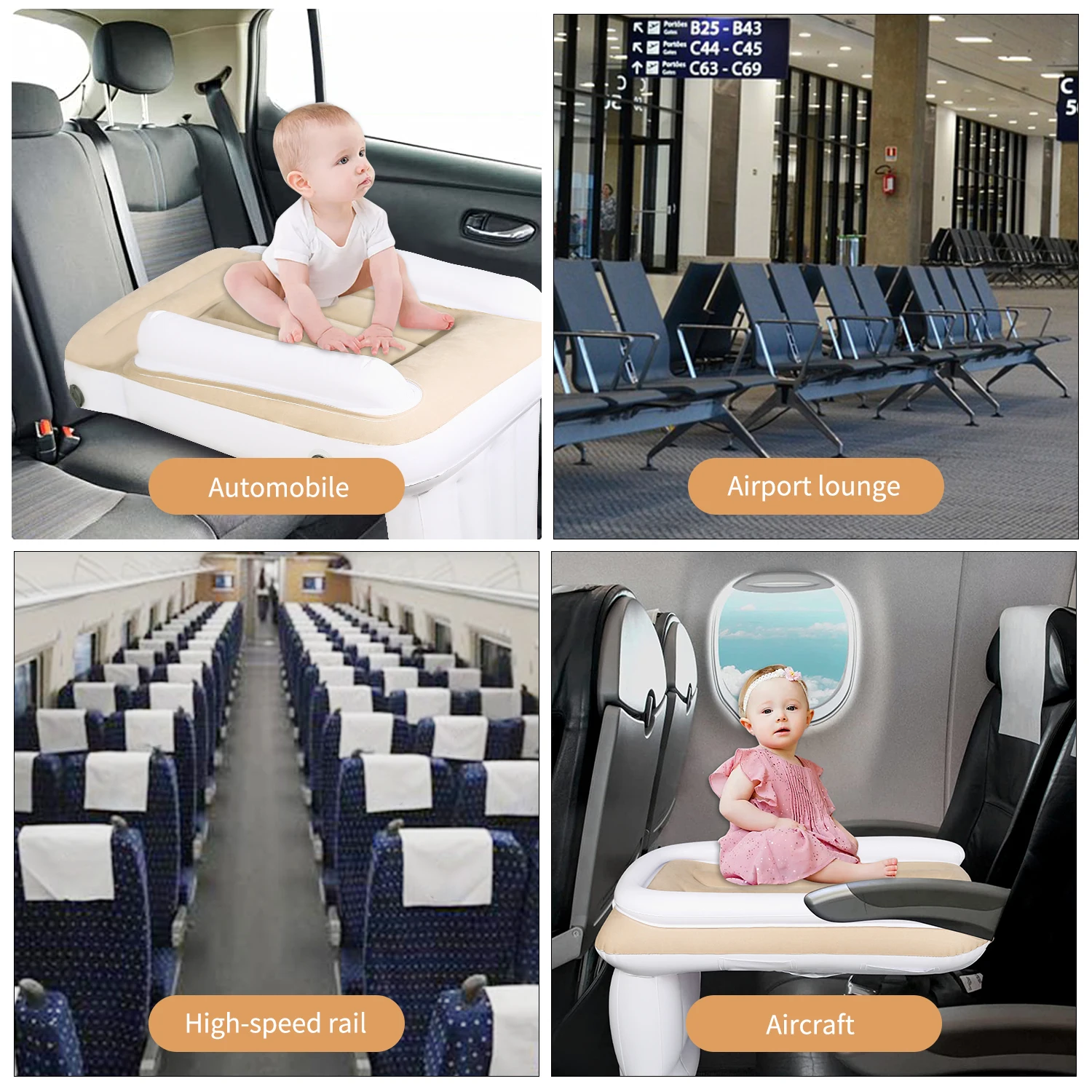 Custom Inflatable Toddler Travel Bed Airplane Bed For Kids With Belt