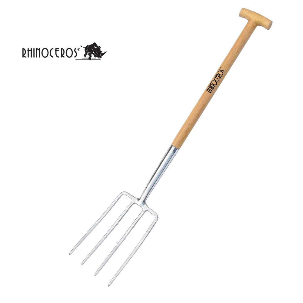 Hot Selling Planting Gardening Tools Wood Handle 4-Tines Loosening Soil Stainless Steel Garden Hand Forks