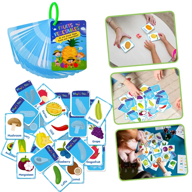 46 Pieces of Fruit and Vegetable Early Childhood Education Coated Paper Cards Learning Tool Paper Cards Children's Game Cards