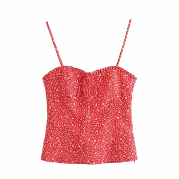 Cute design red color front lace up back elastic tops casual summer women camisole