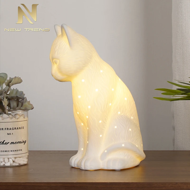 TR0031 Hot Sale Ins Cat Desklamp Home Room Bedroom Living Room Ceramic Cat LED Table Lamp