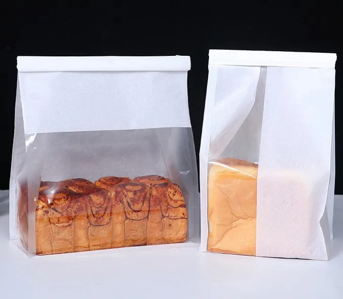 Custom Printed Kraft Paper Bags With Window For Bread Bakery Oem - Main Image