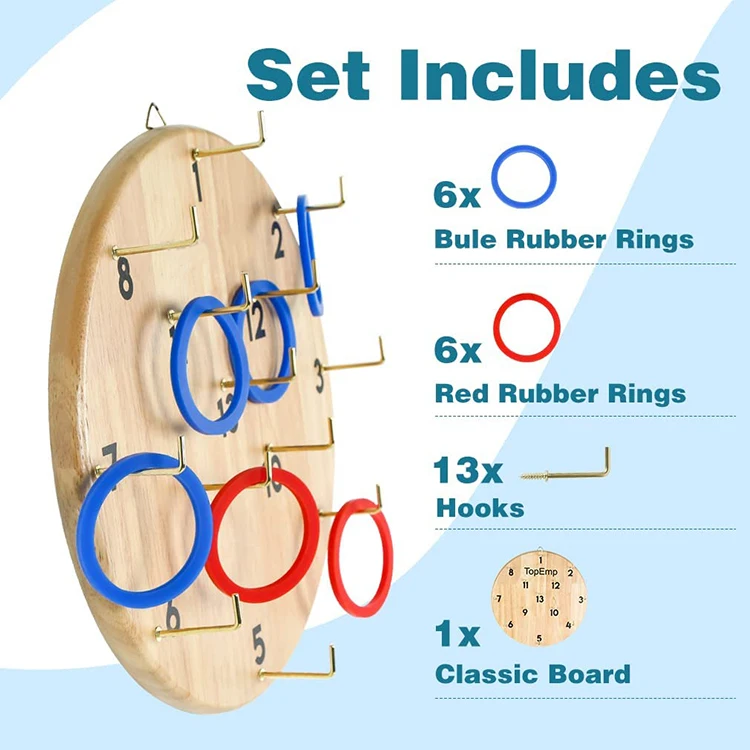 Outdoor Indoor Wooden Hanging Hookey Board Ring Toss Game Wall Hookey