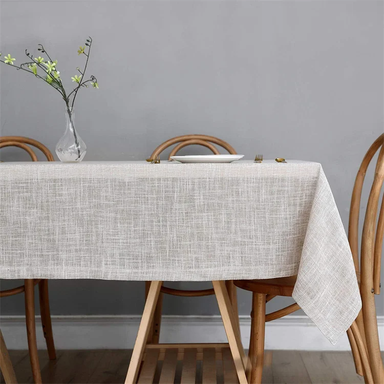 Nature Linen Table Cloth Slubby Texture Wrinkle Resistant Soft Rectangle Tablecloth for Kitchen Dining Tabletop Buffet