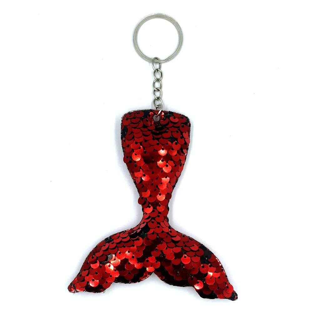 K114 Shiny Reflective Double-sided Fish Scale Sequin Mermaid Tail Keychain Cartoon Animal Fashion Lady Bag Key Ring Jewelry